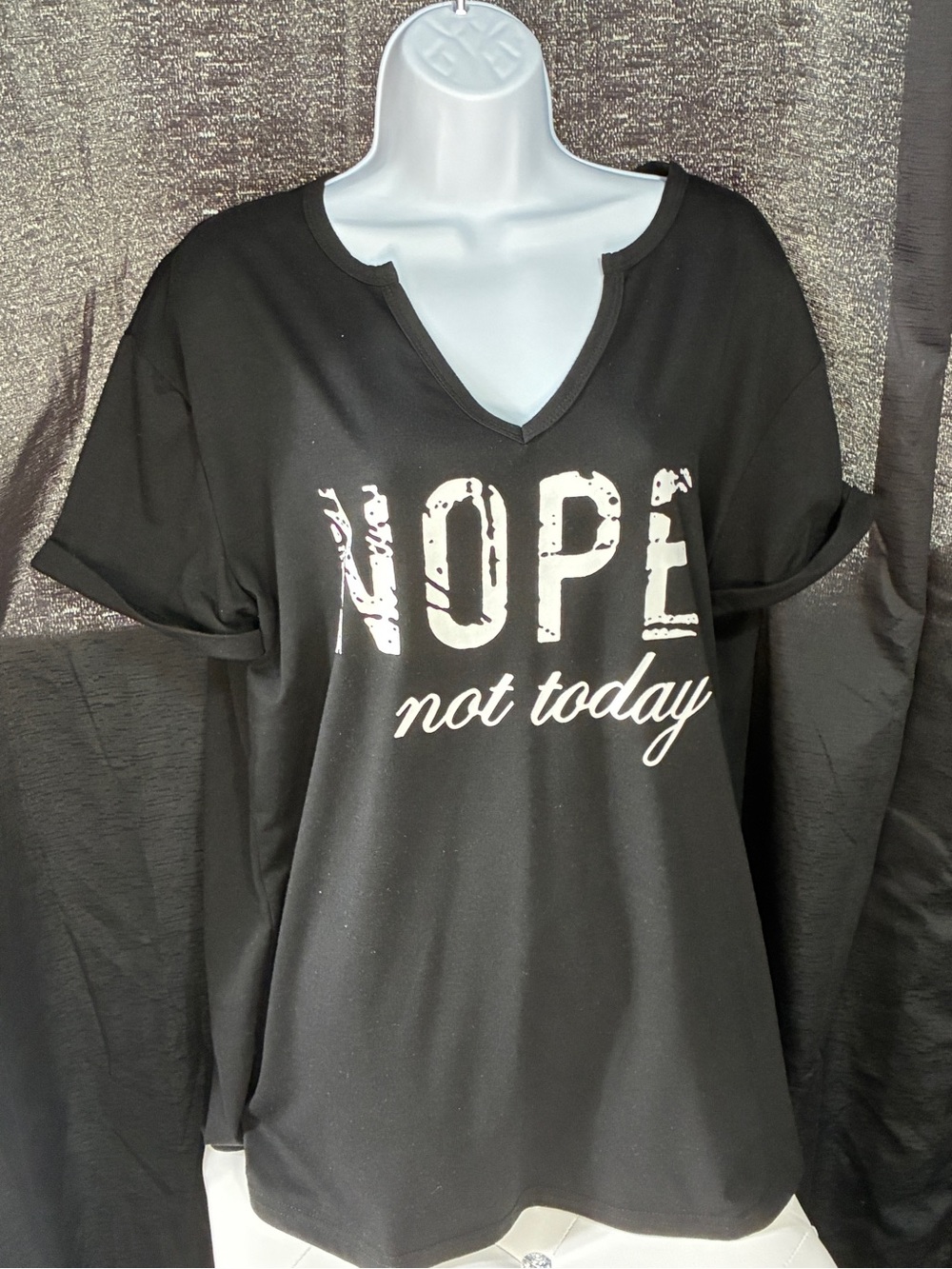 NOPE Not Today V-Neck Graphic Tee - Black